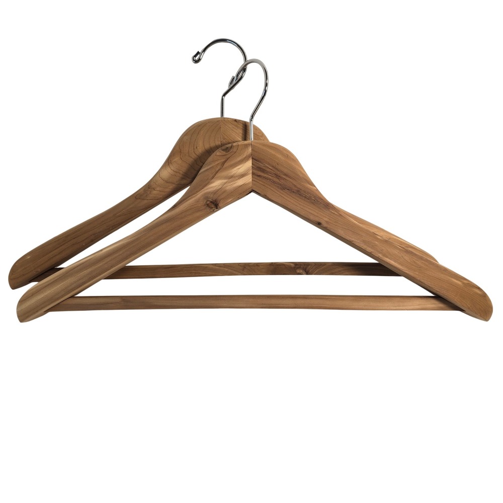 Set of 2 Wide Shoulder Wooden Suit Hangers Natural Wood Heavy Duty Coat Hangers - Picture 4 of 7